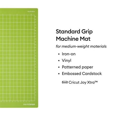 2010627 - Cricut Joy XTRA Standard Grip Machine Mat; 1 reusable machine mat 8.5 in x 12 in (21.6 cm x 30.5 cm); medium-weight materials like cardstock, most iron-on (HTV) & vinyl